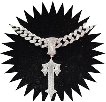 BISONBLUE Halsketten Anhänger Herren Schmuck Damen Kette Männer Frauen Männer Frauen Hip Hop Brief Iced Out Kreuz Halsketten mit 13mm Hiphop Anhänger Halskette Mode Charme Silberfarbe