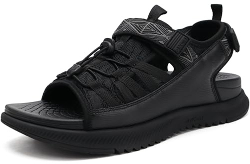 ONCAI Sandales Homme, Sandales de Randonnée avec Semelles Orthopédiques et Soutien de la Voûte Plantaire, Sport d'Extérieur, Été, Noir, Taille EU 44