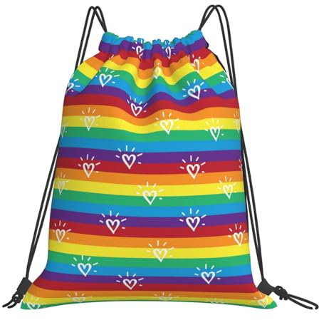 Tunnelzug Gymsack Regenbogen Gestreift LGBT Gymnastikbeutel Unisex Klapprucksack wasserdichte Rucksack Für Damen & Herren, Für Strand, Reisen, Schule, 36x42cm