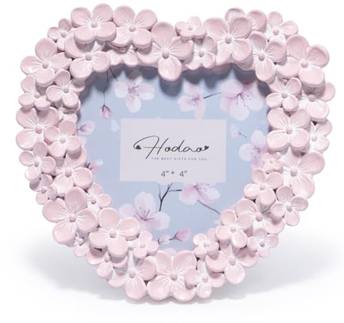Hodao 4x4 Inch 3D Floral Heart Shaped Picture Frame, Pink