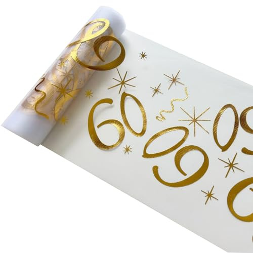 Wirsindeins 60 Jahre Geburtstag Deko Tischläufer 28cm x 15m - Goldener Tischdeko schneidbar, universell für Mann und Frau (60 Jahre)