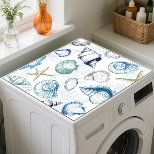 GLOBLELAND Muschelmuster Staubschutzmatte 23.6X23.6 Marine Elemente Staubschutzmatte Korallen Seesterne Gummi Waschmaschinenunterlage Für Waschmaschine Und Trockner Küche