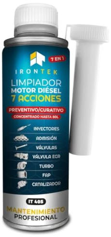 Limpiador Motor Diésel - IRONTEK - 375 ml | IT405 | 7 Acciones | Regeneración FAP Turbo EGR | Sin Desmontaje | Fórmula Concentrada | Sin Desmontaje, Regeneración FAP Turbo EGR Inyectores, Tratamiento Completo Premium