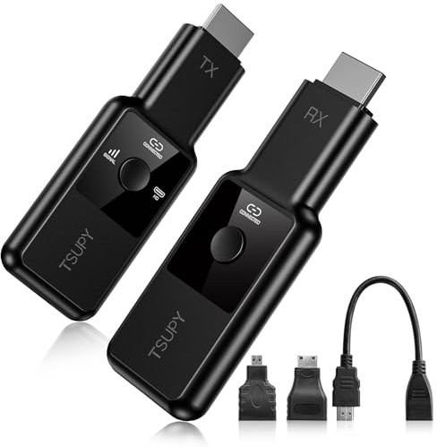 TSUPY Trasmettitore e Ricevitore HDMI Wireless, Trasmissione Wireless HDMI Portatile 50M, Doppia banda 2,4 GHz/5,8 GHz, Plug-and-Play per lo streaming di video e audio da laptop, PC a HDTV/Proiettore