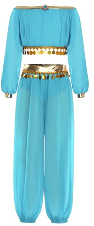 Yruioon Mädchen Bauchtanz Kleidung Langarm Crop Tops mit Chiffon Haremshose Bauchtanz Kleid Bauchtänzerin Indische Tanzkleidung A Türkis 158-164