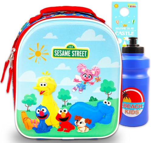 Sesame Street Lunch Box for Toddlers, Insulated Lunch Bag Bundle + More | Premium Soft Big Bird Cookie Monsters Elmo Lunchbox Plus Water Bottle, Reward Stickers, More - Sesame Street School Supplies