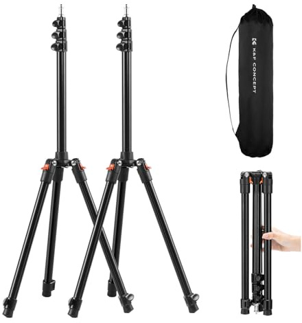 K&F CONCEPT Extendable Photography Stand, Adjustable 6.56ft/78.7/2M Aluminum Tripod with 1/4 Screw, 2-Pack Reversible Portable Studio Lighting Tripod for Strobe Light/Webcams/Cameras with Bag