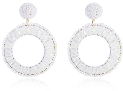Weiß Boho Ohrringe Hängend für Damen Elegante Statement Ohrringe Handgemachte Perlenohrringe Eleganter Schmuck für Party Hochzeit und Geschenke