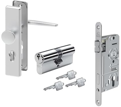 Türbeschlag Set bestehend aus: Basi Schutzbeschlag, Einsteckschloss + BKS Profilzylinder PZ8812 BL31/35 GF