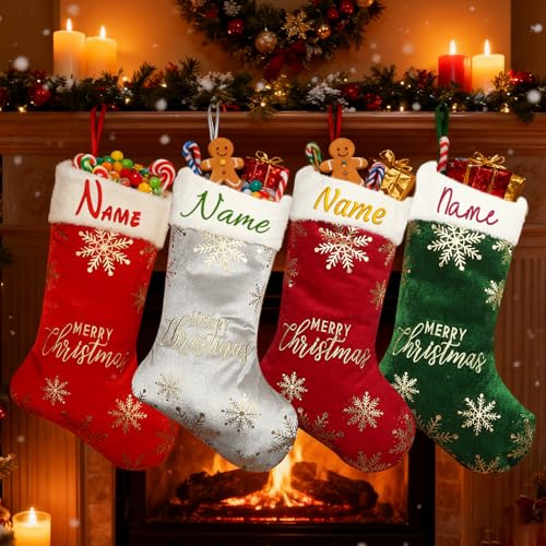 XNBTIM Personalisierter Stickerei Weihnachtsstrumpf mit Namen – Extra Groß 49 cm Weihnachtssocke zum Aufhängen & Befüllen – Individuelle Weihnachtsdeko für Kamin & Familie, – 1 Stück