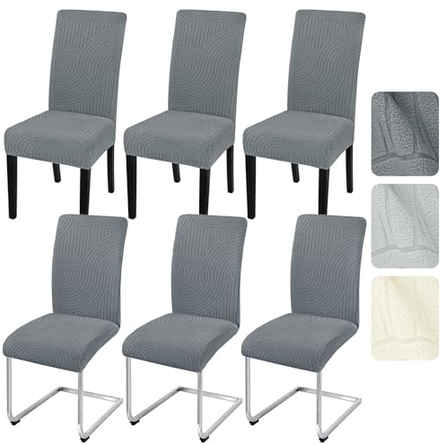 Alishomtll Stretch Stuhlhussen 6er Set, Jacquard Streifen Bezug Dunkelgrau | Universale Elastische Stuhlhussen für Schwingstühle, Abnehmbare Waschbare Stühle Schutz für Esszimmer Küche Bankett Hotel