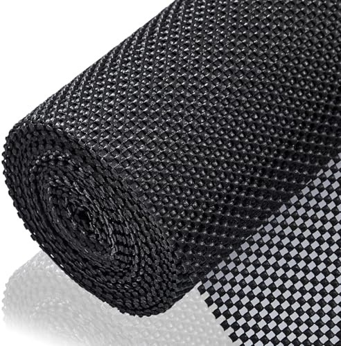 Viseeko Non Slip Drawer and Shelf Liner, Non Adhesive, Black, 45x305cm | Waterproof, easy trim to fit. Non slip mat for kitchen cupboard, cabinet, refrigerator, RV, caravan, rugs. Washable.