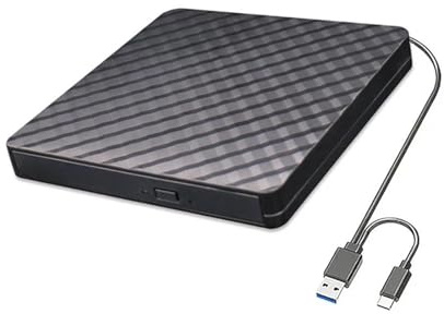 Extern Blu-ray-enhet USB 3.0 Typ C 2-i-1 Tunn, Skyddande CD-RW-enhet DVD-ROM-brännare Platsbesparande(Black)