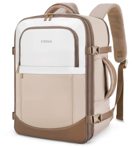 ETRONIK Ryanair Cabin Bags 40x30x20, 24-30L Expandable Travel Backpack | Water Resistant Rucksack Hand Luggage Bag Underseat Cabin Size for Wizzair, Easyjet, Carry On Bag Fit 15.6 Inch Laptop, Khaki