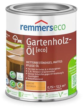 Remmers Gartenholz-Öl [eco], lärche intensiv, 0,75 Liter, Wetterbeständiges, mattes Öl, aussen und innen, optimal für Terassen & Gartenmöbel, rutschhemmend