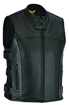 Leatherick Herr motorcykel krigarstil taktiska läder västar cyklist västar, Taktisk stil, 4XL