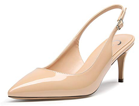 Castamere Women's Slingback Kitten Heels Sandals Pointed Toe Ankle-Strap Court Shoes 2.6 in Heels Patent Nude Pumps UK 4.5