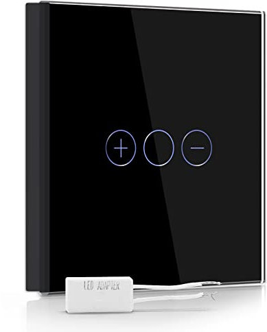 BSEED Dimmer Switch for Led Lights,Tempered Glass Panel Light Switches with LED Indicator,1 Gang 1 Way Led Compatible Dimmer Switch Black(Required Led Adapter)