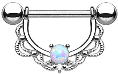 beyoutifulthings FILIGRANER Bogen Brustwarzen-Piercing Intim-Piercing Nippel-Piercing Opal Edelstahl Gold Silber ROSÉGOLD 1,2/1,6mm 14mm