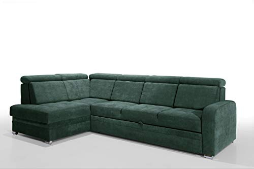 Robin Inspire Glen Ecksofa L-Form Schlafsofa Links Flaschengrün | Schlaffunktion, Bettkasten, abnehmbare Rückenkissen, Kopfstützen, freistehende Eckcouch, Wohnlandschaft, Sofa fürs Wohnzimmer