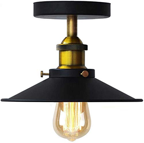 Vintage Retro Regenschirm Deckenleuchte Retro Industrielle Metal Copperhead Deckenlampe E27 Küche Loft Bar Beleuchtung Barn Light (Schwarz 22 cm)