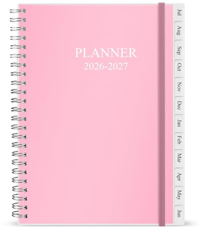 Planer 2021 Wochen- und Monatsplaner, A5 mit monatlichen Reitern, Rückentasche, elastischer Verschluss, flexibler Einband, Doppeldrahtbindung, 14.8 × 21 cm, rosa