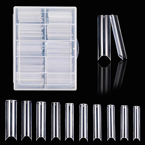 FANTESI 200 Pcs Nail Tips For Acrylic Extensions C Curve Full Cover Nails | 10 Size, Press on Nails, Extra Long Straight Square, Clear, Nail Extension Tips, Acrylic Nails Tips, False Nails