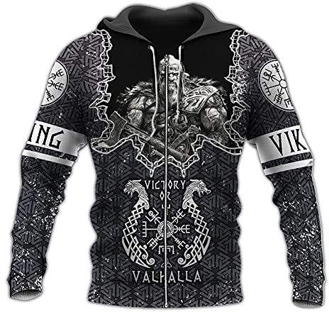 YOROOW-OUTDOOR Wikinger Odin Tattoo Langarm Sweatshirt für Herren, Nordische Mythologie Amulett Hoodie mit Print Lässige Pullover Retro Street Jacke