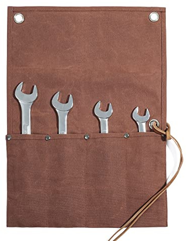 Werkzeugrolle mit 4 Einsteckensfächer, Strapazierfähiges 16oz gewachstes Segeltuch, Werkzeugtasche für Stechbeitel, Hämmer, Fishing Jigs, Tranchiermesser (braun)