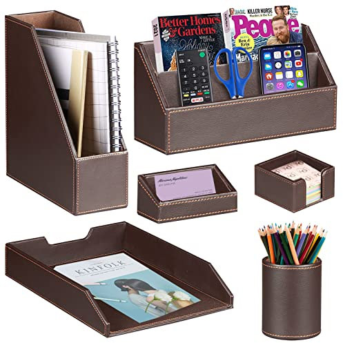 Schreibtisch-Zubehör und Arbeitsplatz-Organizer, PU-Leder, 6-teiliges Bürobedarf-Kombinationsset, Büro-Schreibtisch-Aufbewahrungsgerät, Bleistiftbecher, Selbstgebrauch und Freunde, Geschenke (braun)
