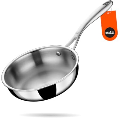 Stahl Artisan Triply Padella in acciaio inox, compatibile con fornelli a induzione e gas, padella per omelette, padella per uova, 0,9 l, 18 cm