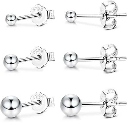 KALVICA 3 paia 925 Argento Orecchini a Perno a Pallina per Donne，Piccoli Sfera Orecchini Set Orecchini Piercing all'orecchio Cartilagine Ipoallergenici Diametro 1.5mm,2 mm,3 mm
