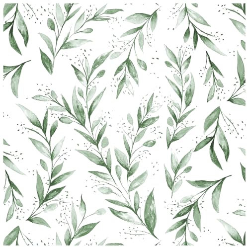 Beautyhero Papel tapiz autoadhesivo de 17.7 x 118.1 pulgadas, papel tapiz de hojas verde oliva, papel de contacto floral, vinilo extraíble, moderno, granja, verde salvia, autoadhesivo, neutro