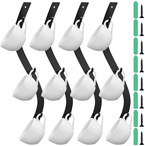 Sosation 4 Pack Coffee Mug Wall Rack Mounted with 12 Hooks S Curve Metal Coffee Cup Rack Wall Hanging Holder for Coffee Bar Kitchen Coffee Corner Station Decor Display