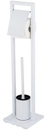 WENKO Stand WC-Garnitur Mengara, Bürstenhalter und Toilettenpapierhalter mit Deckel aus glänzend lackiertem Stahl, inkl. WC-Bürste mit Kunststoff-Bürstenkopf, (B x H x T): 18,1 x 71,7 x 18,1 cm, Weiß