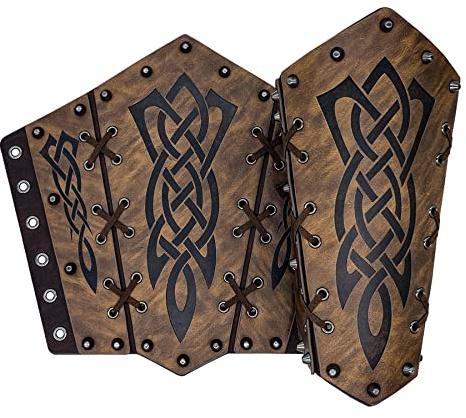Thajaling 2 pezzi guardie del braccio in finta pelle, polsino guanto vichingo, bracciali medievali, armatura polsino tiro con l'arco, bracciali per Halloween LARP (Marrone)