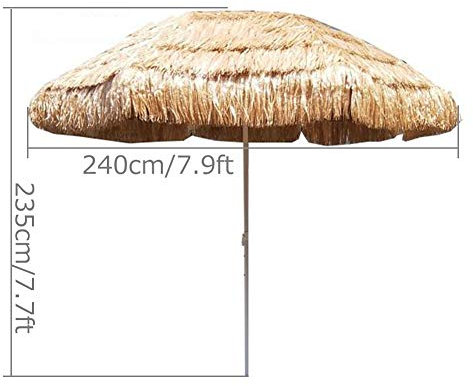 CHEMYO Hawaï Chaume Patio Tiki Jardin Parapluie Diamètre 240 cm, Parapluie en Paille imperméable, Couleur Naturelle, Pare-Soleil Pliant Portable, Camping en Plein Air