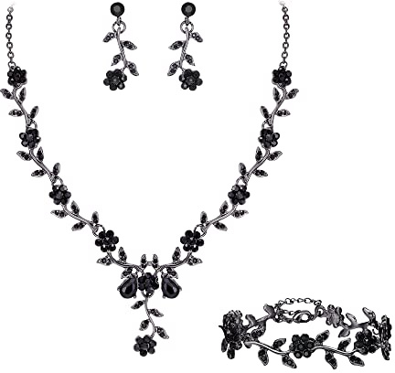 Clearine Damen Hochzeit Schmuck Set für Party Prom Blatt Cluster Blume Kristall Anhänger Halskette baumeln Ohrringe und Armband