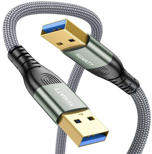 XGMATT USB 3.0 Cable 0.5M,5Gbps High Speed Transfer USB to USB Cable USB 3.0 A to A Data Cable Braided Compatible with External Hard Drive/Laptop Cooling Pad/Docking Station/PC/TV/DVD/Printer,Grey