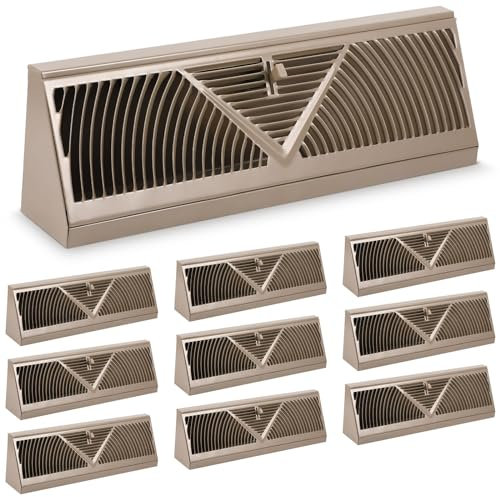 Yaocom 10 Pack Baseboard Register Vent 18 Inch Duct Opening Size Vent Covers for Home Floor Diffuser Wall Corner Brown Baseboard Air Covers, Smooth Air Adjust Lever, Heavy Duty Steel, Easy Install