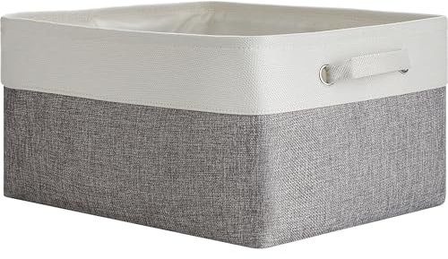 Patvingot Storage Basket Set - Foldable Fabric Box with Sturdy Handles for Wardrobe, Shelves & Closet Organization - Versatile for Clothes, Toys, and More (White/Grey, Large-1 Pack)