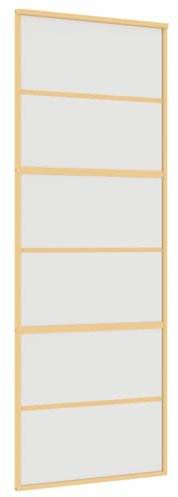 vidaXL Sliding Door - Gold Frosted ESG Glass and Aluminium Frame, Modern and Minimalist Space Transition, Quiet Sliding Mechanism, Robust Build - 76x205 cm
