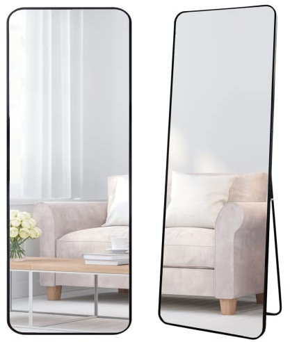 OWLKELA Specchio da pavimento, 140 x 50 cm, con cornice nera, specchio indipendente o sospeso, camera da letto, soggiorno – 1 confezione, QSJ-140*50cm