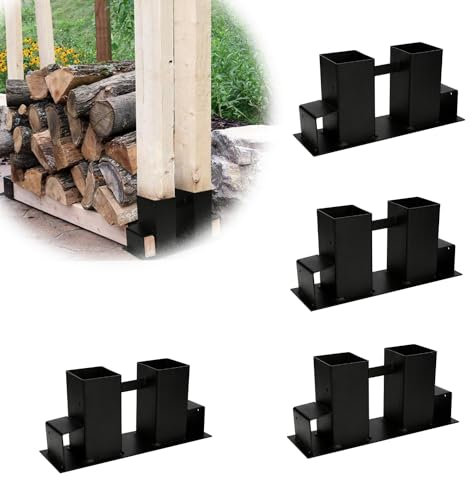 Cecaylie 4 Stück Holzstapelhilfe, Holzstapelhilfe aussen, Stabile Brennholz Holzstapelhalter für Kaminholz Brennholz Für Innen- und Außenbereich, Schwarz