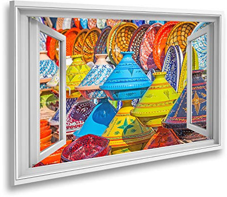 islandburner Cuadro sobre Lienzo Vista Ventana tajines en el Mercado Marrakech Marruecos Cuadros murales Carteles