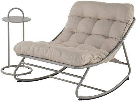 Grand patio Rocking Chair with Side Table, Garden Lounge Chair with Removable Water-resistant Cushion for Adults, for Patio, Garden, Living Room, Sun Lounge, 330 LBS Weight Capacity, Champagne