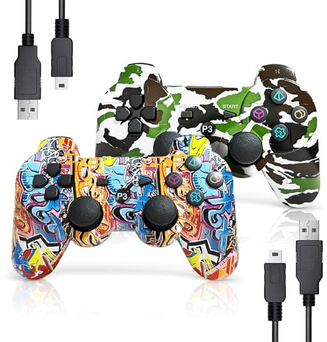 AUFGLO Retro Gaming Controller für P-S3, Wireless Move/Motion Controller Gamepad mit verbessertem Joystick Kompatibel mit P-S3 (Graffiti + Camouflage)