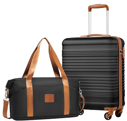 COOLIFE Handgepäck Koffer 55x40x20cm + 30L Kabinentasche(45x36x20cm) Set für Ryanair & Easyjet mit 4 Rollen & TSA Schloss – ABS-Hartschale, Leicht Kabinenkoffer | Reiseutensilien