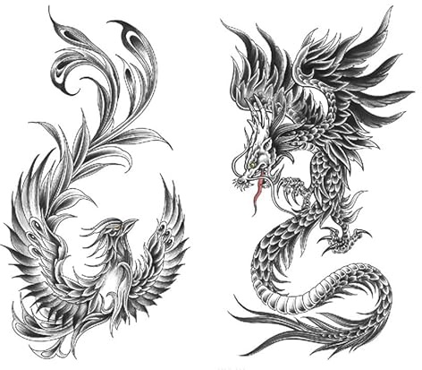 BeyondTattoos 2 Feuilles Dragon Tatouage Phénix Tatouage Temporaire Bras Tattoo XQB602 665