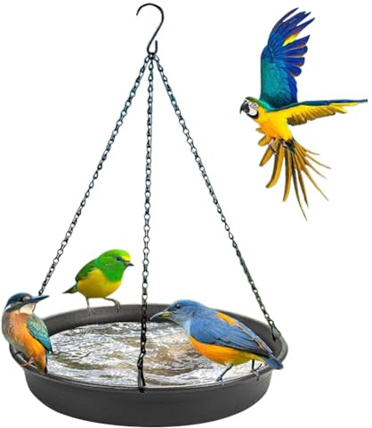 Hängende Vogeltränke,Wildvogel-Futterstation,Vogeltränke Hängend Kunststoff,Futterschale Für Wildvögel Mit Eisenkette Und Haken,Vogelbad Für Garten Balkon Deko Draußen Für Garten,Terrasse (Schwarz)
